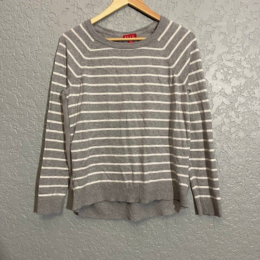 Elle Solid Back Stripes Front Lightweight Sweater - Picture 3 of 10
